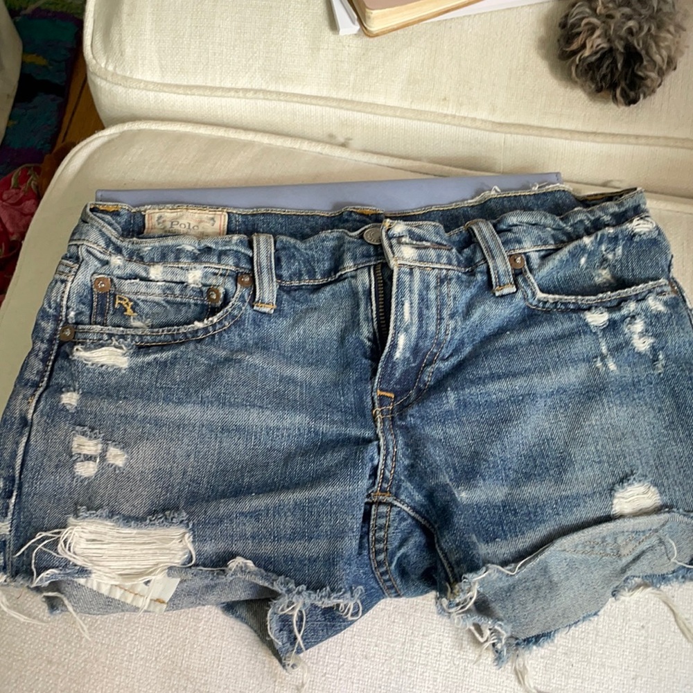 Polo by Ralph Lauren Jean shorts with rips in nice lighter blue wash